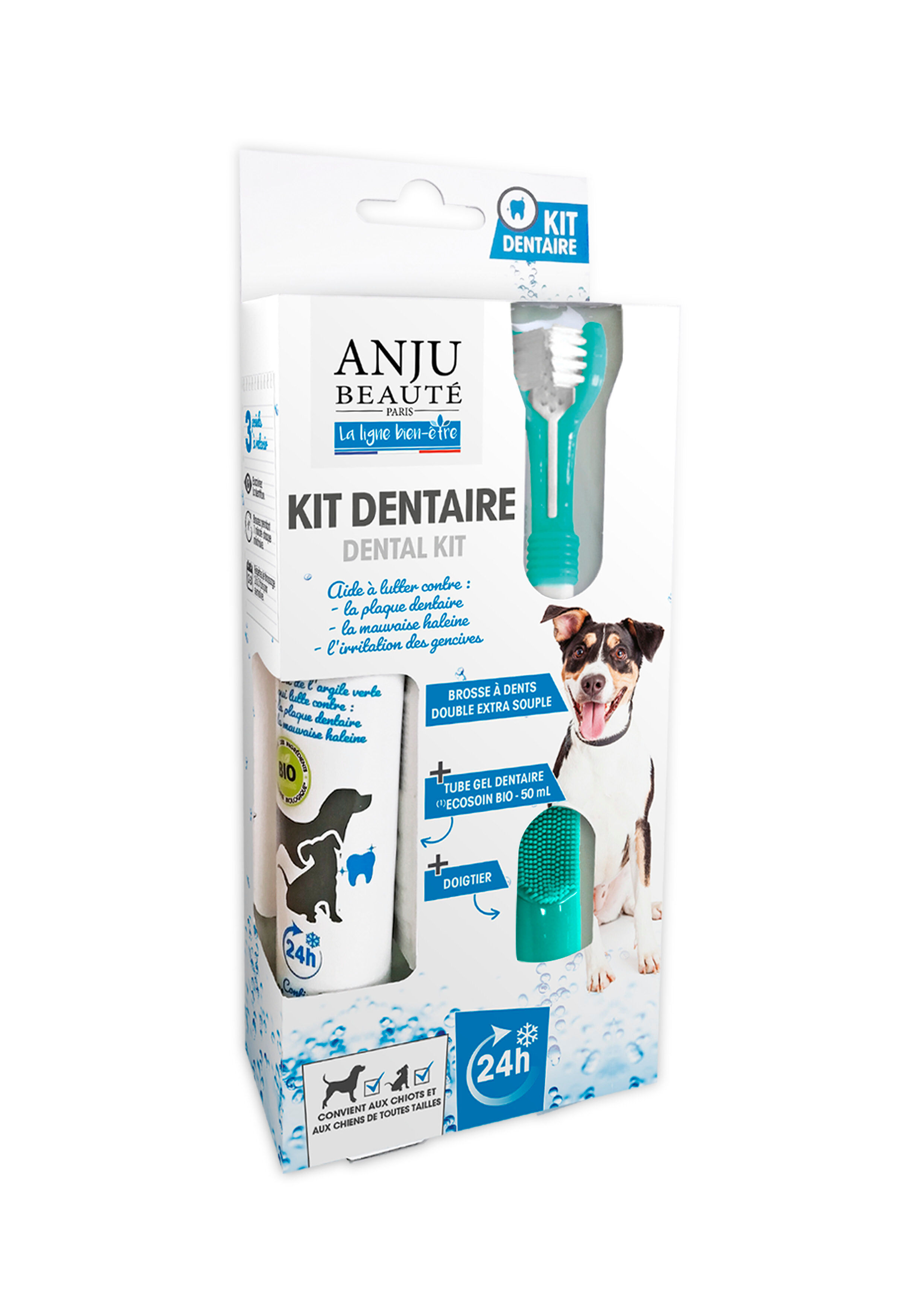 Anju Beaute - Kit Dentaire pour Chiens Brosse &agrave; Dent double Doigtier et Gel dentaire Image num&eacute;ro 1