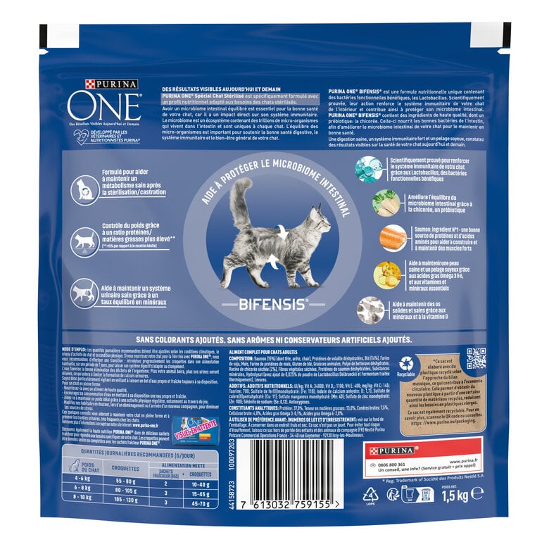 Purina One - Croquettes au Saumon et Blé pour Chat Adulte Stérilisé - 1,5Kg Image numéro 4 Purina One - Croquettes au Saumon et Blé pour Chat Adulte Stérilisé - 1,5Kg Image numéro 4