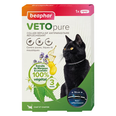 Beaphar - VETOpure collier répulsif antiparasitaire réfléchissant pour chat et chaton - Noir