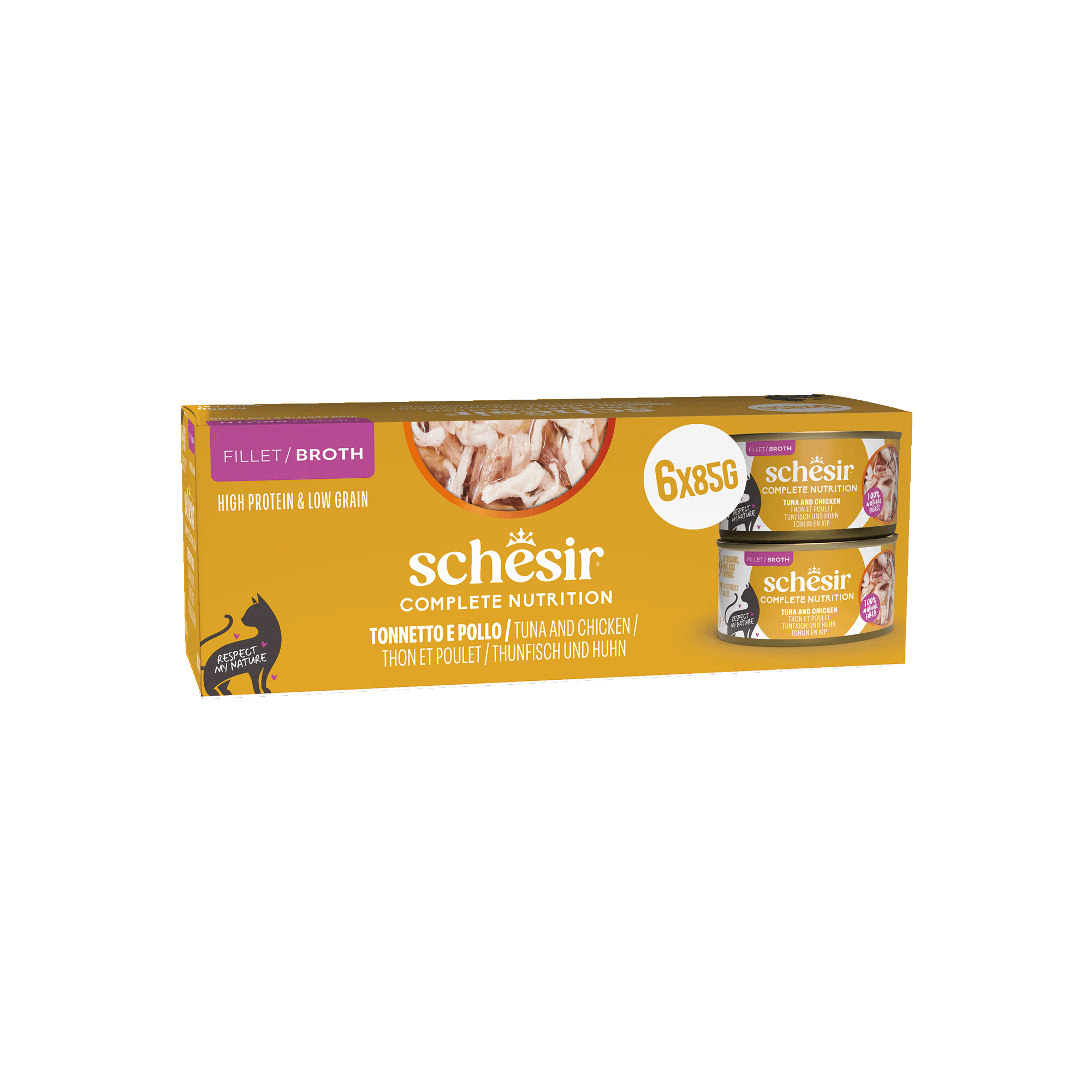 Schesir - P&acirc;t&eacute;e Complete Nutrition Bouillon Thon et Poulet pour Chats - 6x85g Image num&eacute;ro 1