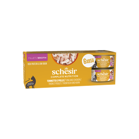 Schesir - P&acirc;t&eacute;e Complete Nutrition Bouillon Thon et Poulet pour Chats - 6x85g