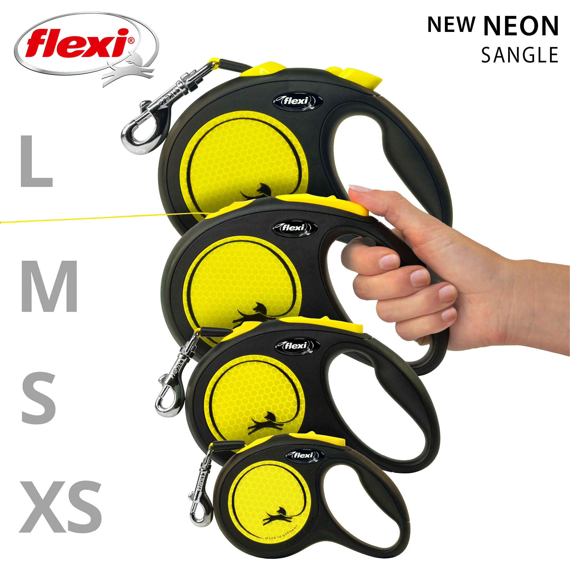 Flexi - Laisse &agrave; Enrouleur New Neon Sangle Noir et Jaune L pour Chiens - 5m Image num&eacute;ro 5
