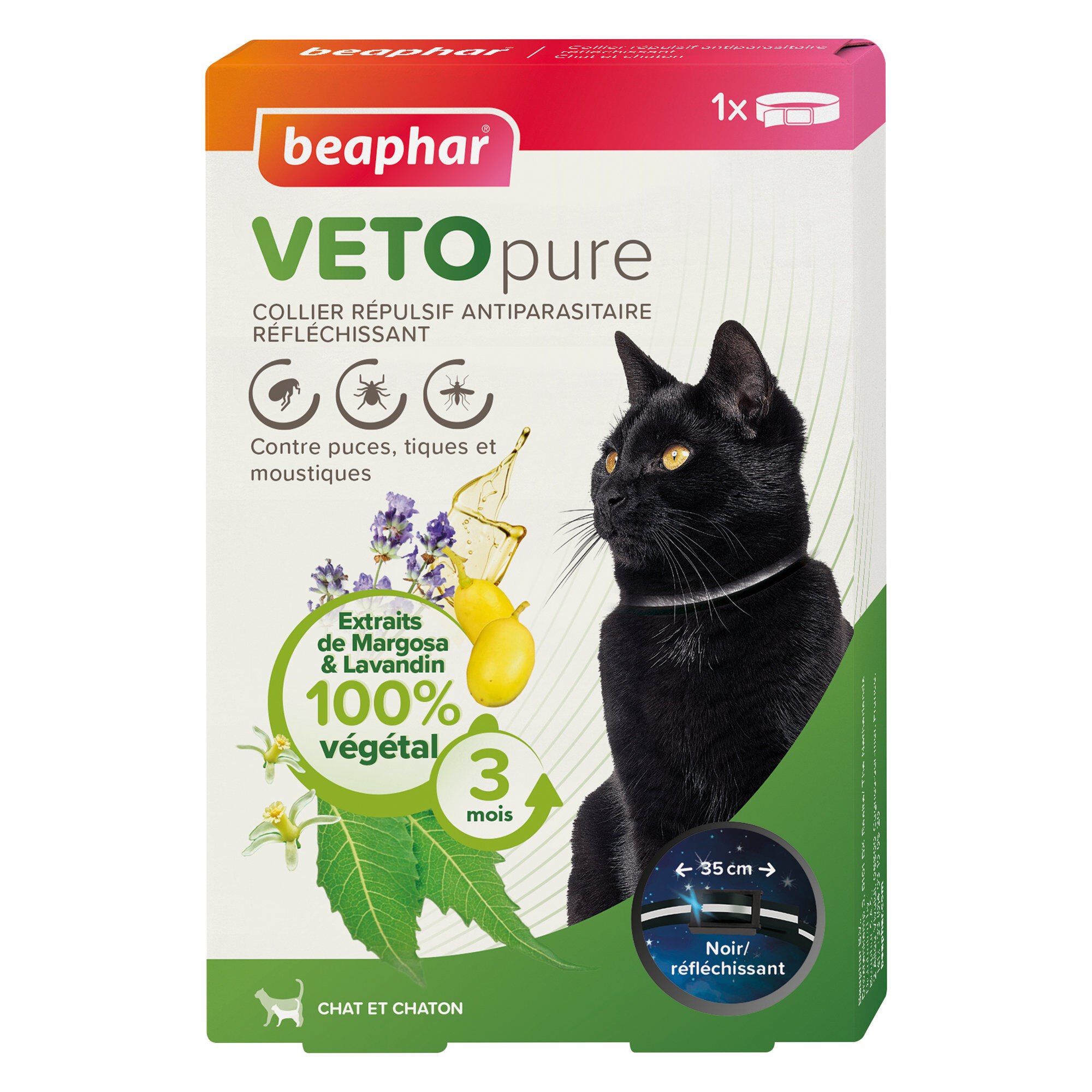 Beaphar - VETOpure collier r&eacute;pulsif antiparasitaire r&eacute;fl&eacute;chissant pour chat et chaton - Noir Image num&eacute;ro 1