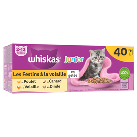 Whiskas - Sachets Fra&icirc;cheurs Junior Les Festins &agrave; la Volaille en Gel&eacute;e pour Chatons - 40x85g