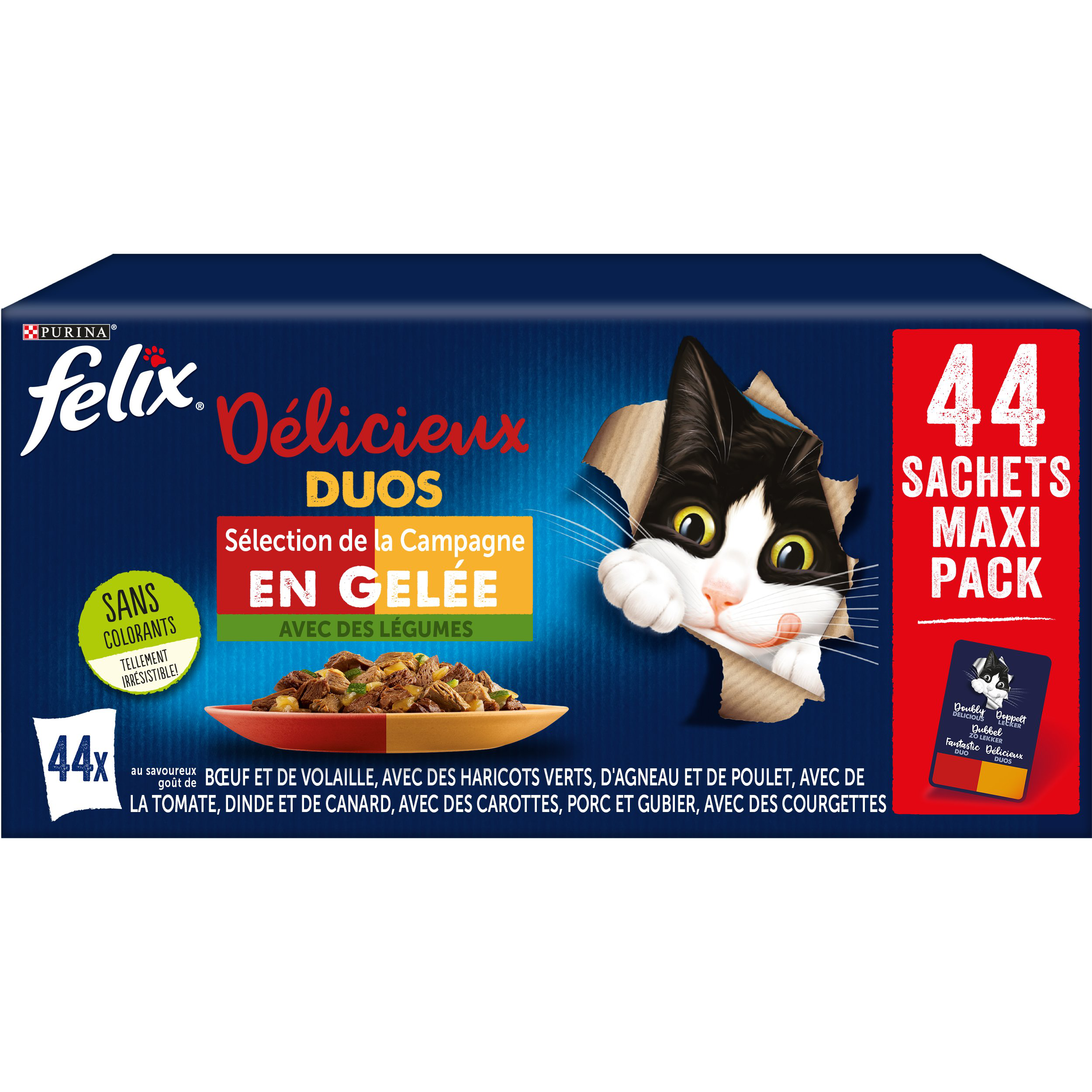 FELIX - Sachets Fra&icirc;cheur en Gel&eacute;e D&eacute;licieux Duos aux L&eacute;gumes pour Chats - 44x85g Image num&eacute;ro 1