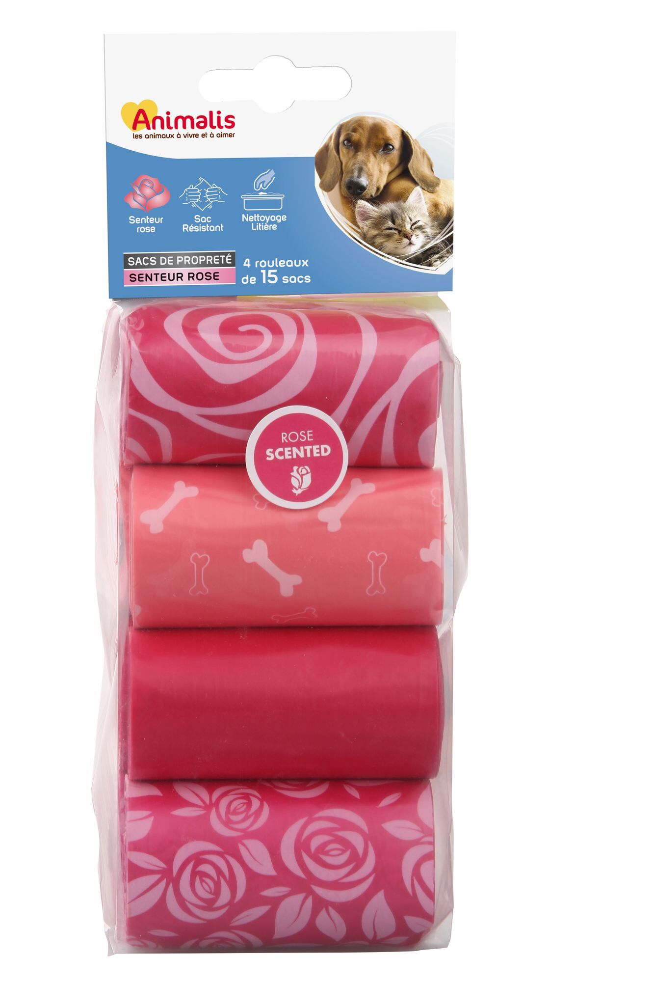 Animalis - Sacs Propret&eacute; Parfum Rose pour Chien et Chat - 4x15 Image num&eacute;ro 1