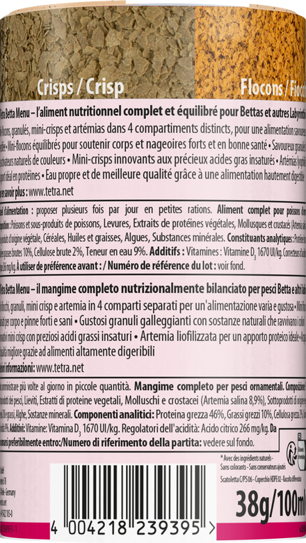 Tetra - Aliment Complet Betta Menu 4en1 pour Poissons Combattants - 100ml Image numéro 4 Tetra - Aliment Complet Betta Menu 4en1 pour Poissons Combattants - 100ml Image numéro 4