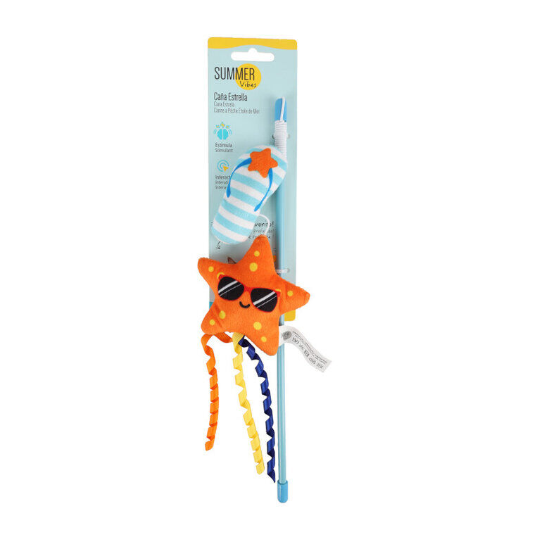Summer Vibes - Canne &agrave; P&ecirc;che avec Tong et Etoile de Mer pour Chats - 30cm Image num&eacute;ro 5