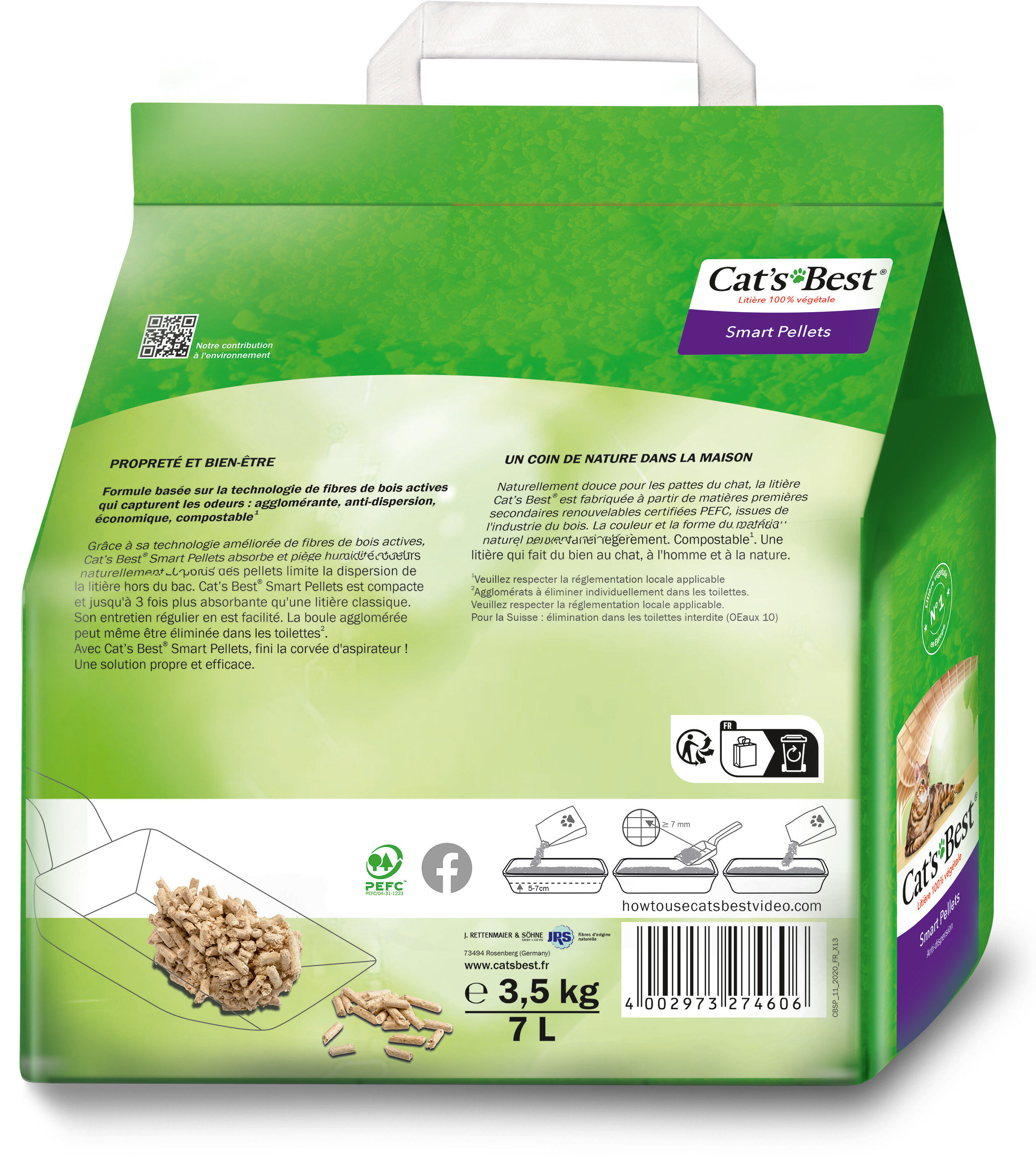 Cat's Best - Liti&egrave;re V&eacute;g&eacute;tale Smart Pellets - 7L/3,5Kg Image num&eacute;ro 2