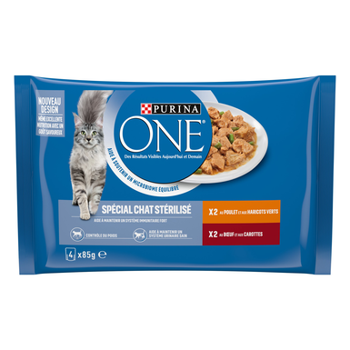 PURINA ONE - Sachets fraîcheurs Poulet et Boeuf pour Chats Stérilisés - 4x85g