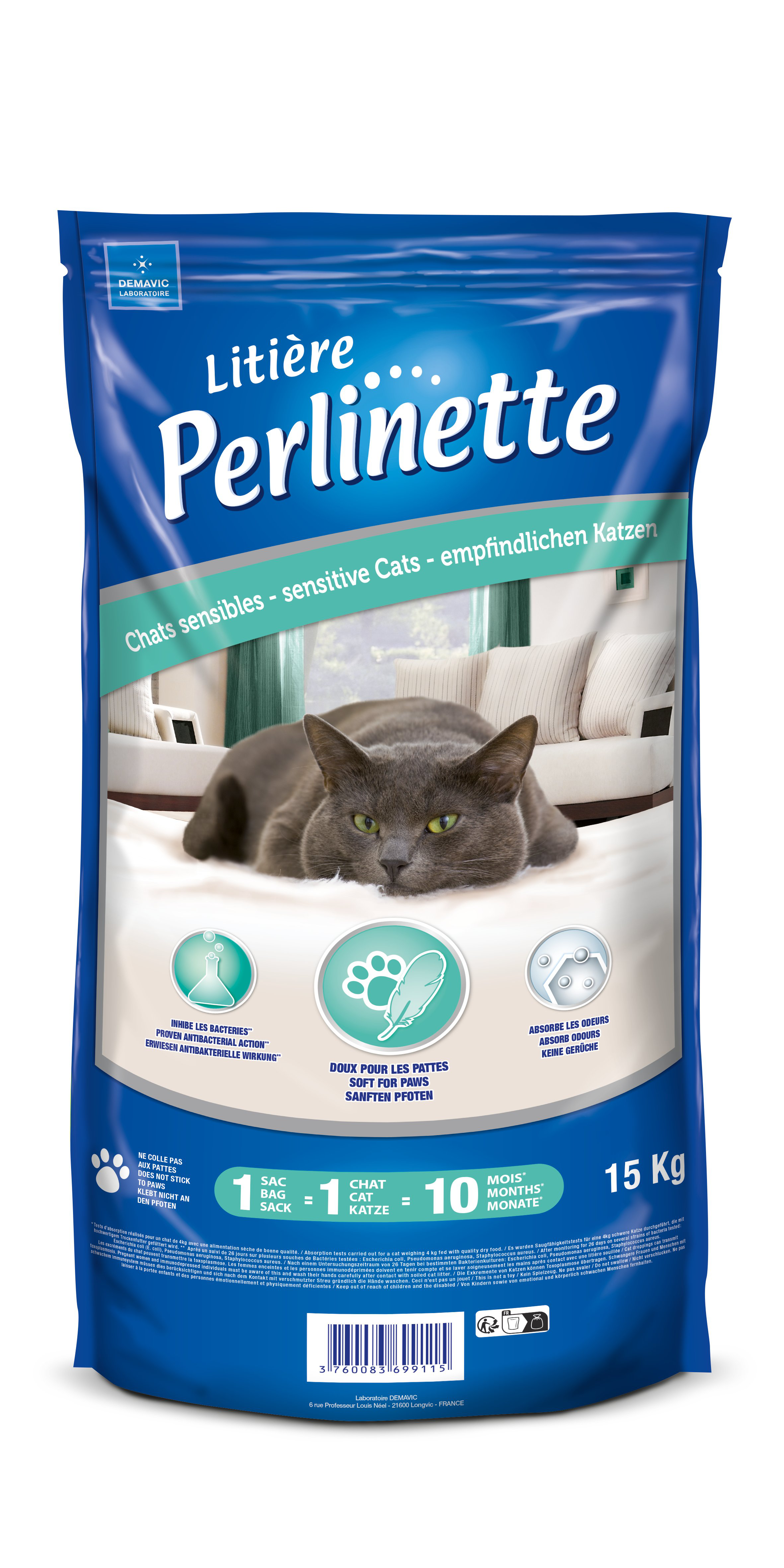 Perlinette - Liti&egrave;re Silice pour Chats sensibles - 15Kg Image num&eacute;ro 1