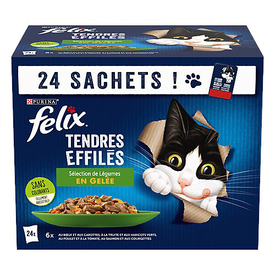 FELIX - Sachets fraîcheur Tendres Effilés Gelée Mixte avec Légumes pour Chats - 24x85g