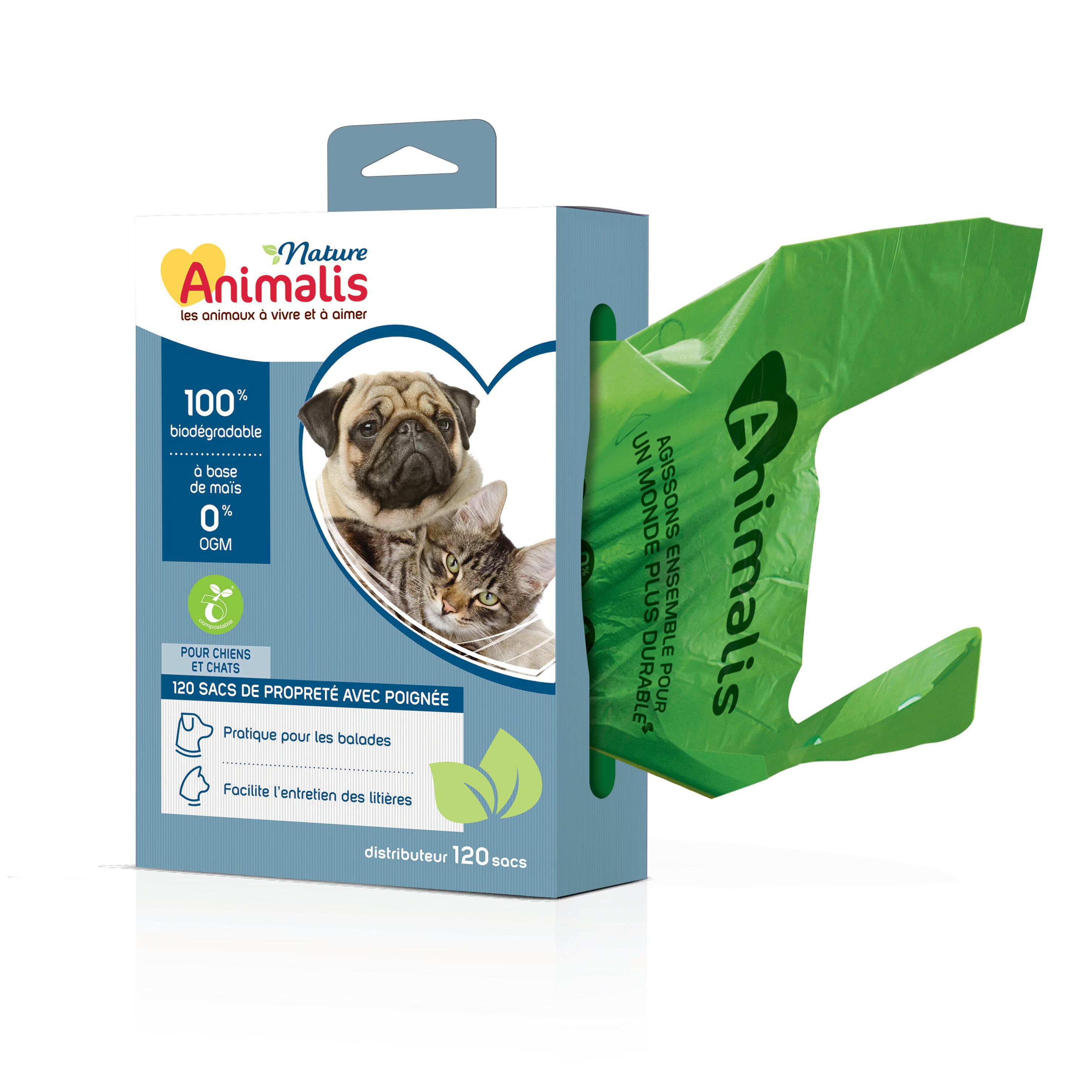 Animalis Nature - Sac de Propret&eacute; Biod&eacute;gradable avec Poign&eacute;e pour Chien et Chat - x120 Image num&eacute;ro 1