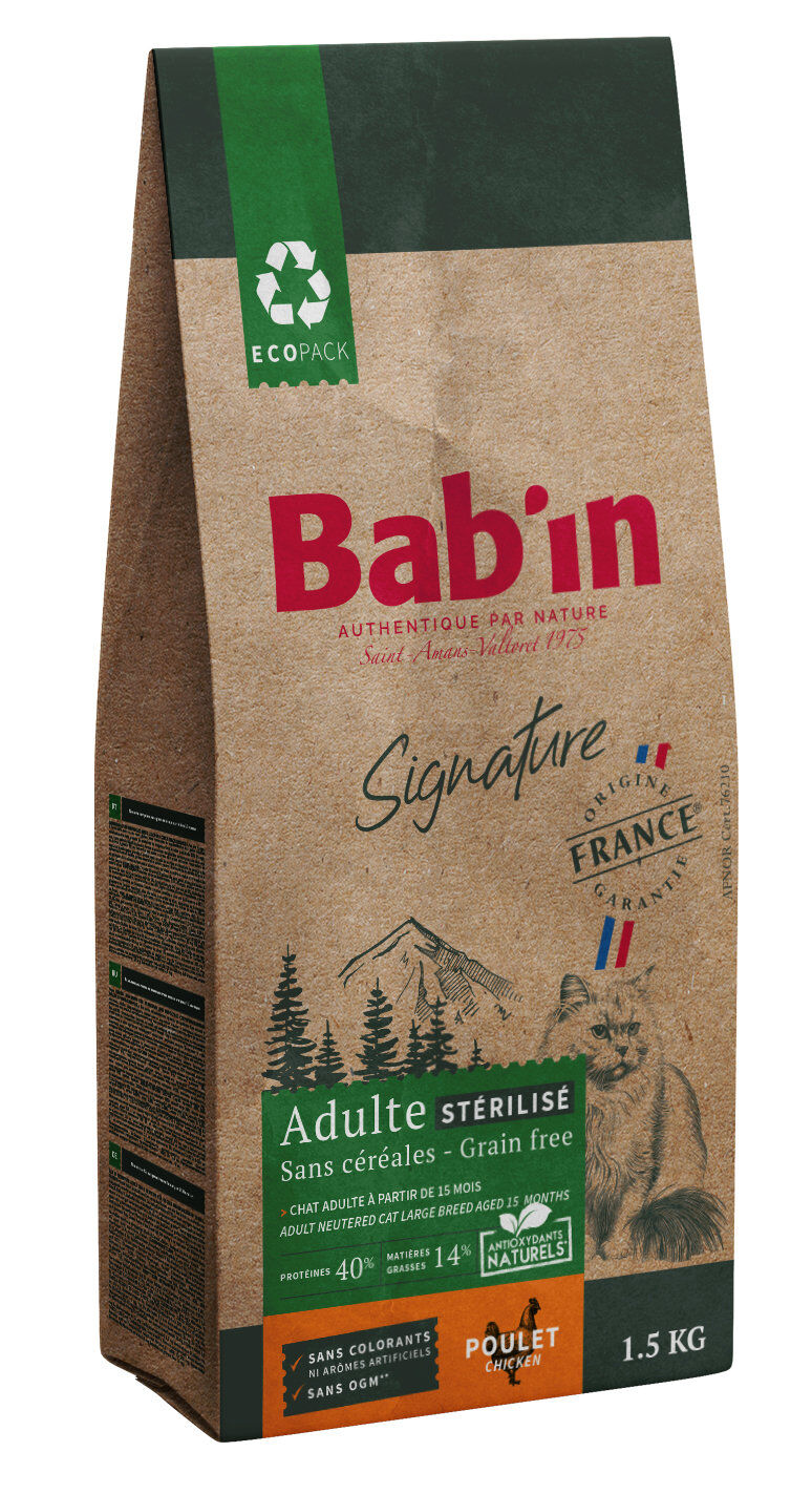Bab'in - Croquettes sans C&eacute;r&eacute;ales au Poulet pour Chats St&eacute;rilis&eacute;s - 1,5Kg Image num&eacute;ro 1