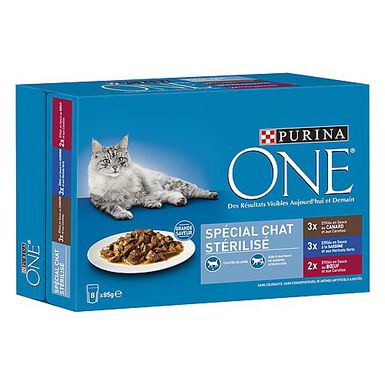 Purina One - Multipack Effilés en Sauce 3 Variétés pour Chat Stérilisé - 8x85g