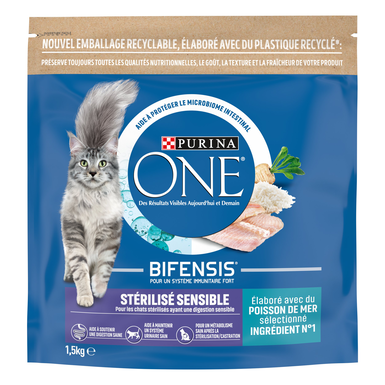 Purina One -  Croquettes Chat Stérilisé Sensible Poisson de mer - 1,5kg