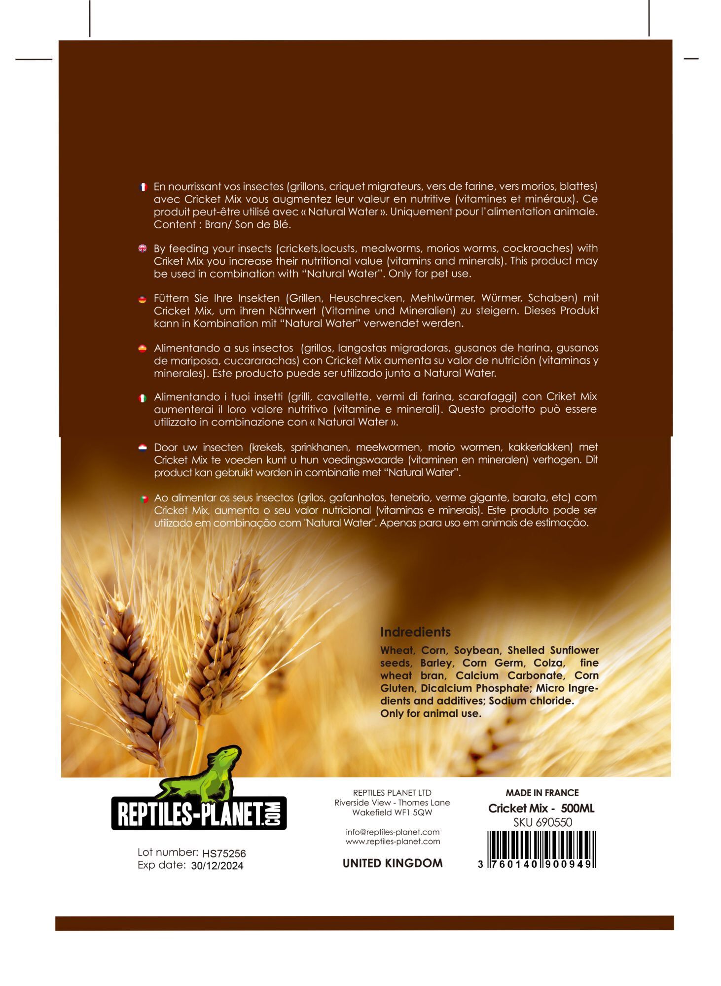 Reptiles Planet - Aliment Cricket Mix pour Insectes - 500 ml Image num&eacute;ro 2