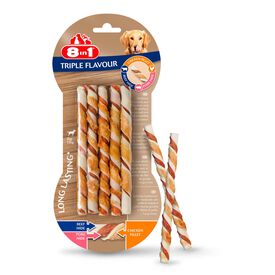 8in1 - Friandises Sticks b&acirc;tonnets Torsad&eacute;s Triple Flavour Twisted &agrave; M&acirc;cher  pour Chien - x10