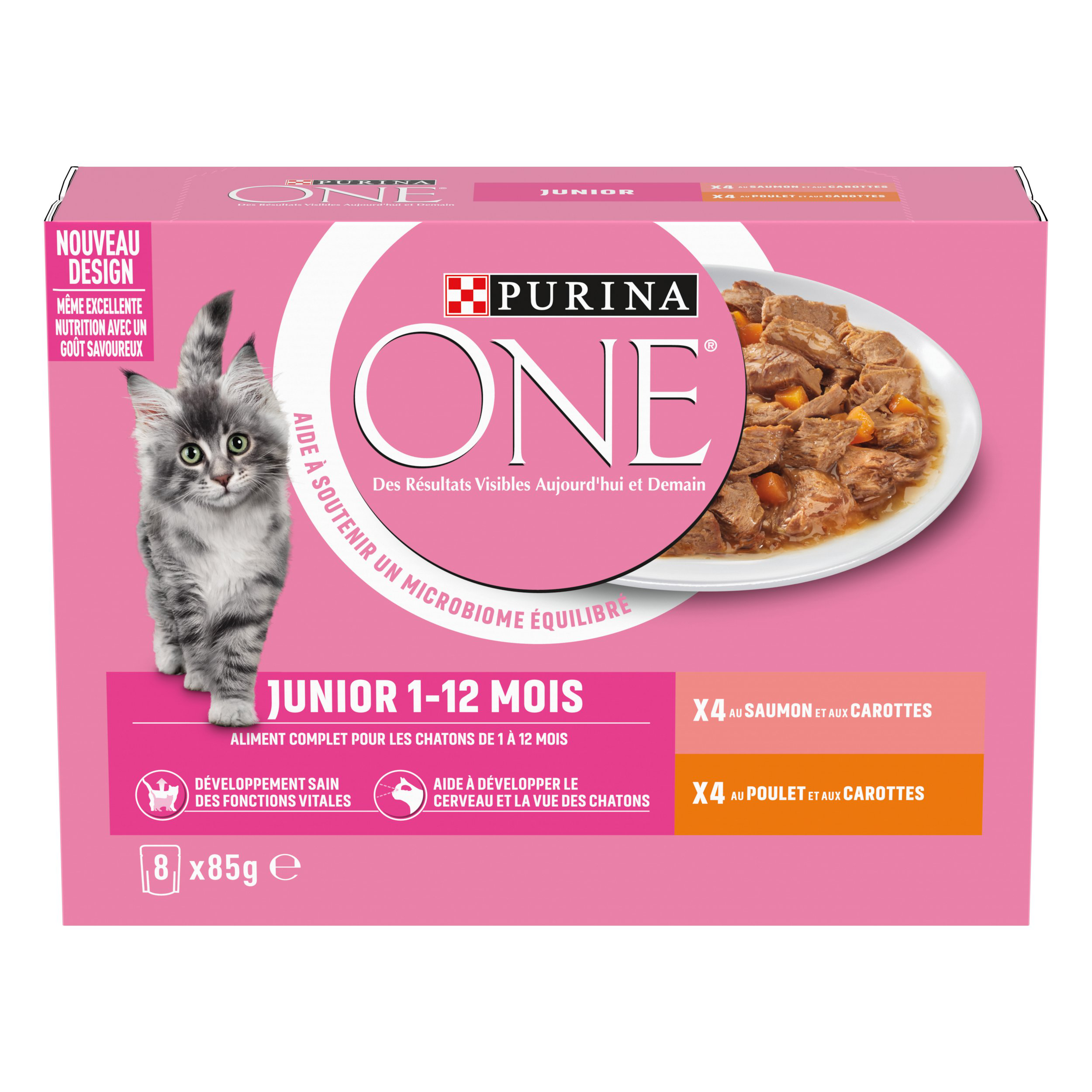 PURINA ONE - Sachets Fra&icirc;cheurs en Sauce Saumon et Poulet pour Chatons - 8x85g Image num&eacute;ro 1