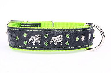 Yogipet - Collier Bulldog Cuir Crystal pour Chien - Vert