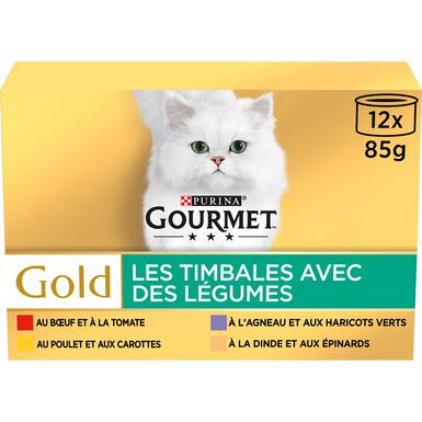 GOURMET - Boîtes GOLD Les Timbales Multi Variétés aux Légumes pour Chats - 12x85g