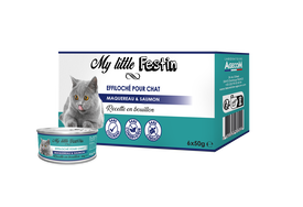 My Little Festin - P&acirc;t&eacute;e Recette en Bouillon Effiloch&eacute; Maquereau et Saumon pour Chats - 6x50g