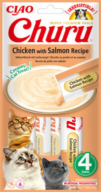 Inaba - Friandises Churu Recette Poulet et Saumon pour Chats - 4x14g