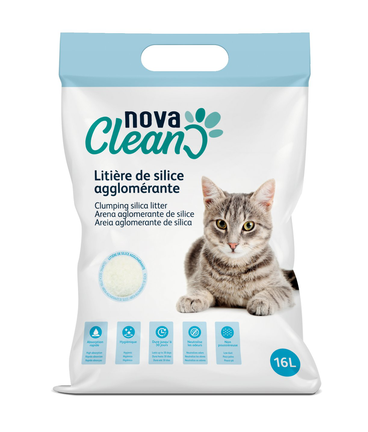 Nova Clean - Liti&egrave;re Silice Agglom&eacute;rante - 16L Image num&eacute;ro 1