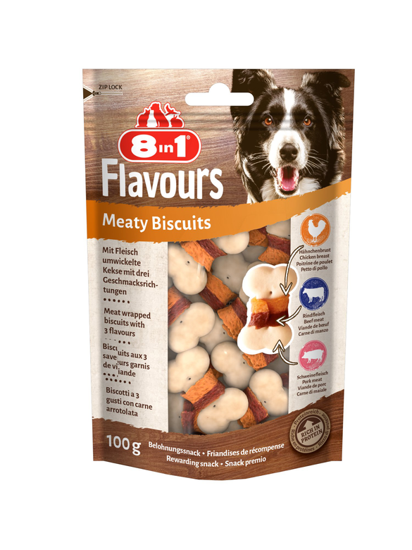 8in1 - Biscuits à la viande de Bœuf et Poulet pour Chien - 100g Image numéro 1 8in1 - Biscuits à la viande de Bœuf et Poulet pour Chien - 100g Image numéro 1