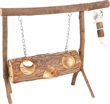 Flamingo - Balançoire en Bois avec Rondin pour Rongeurs - 26cm