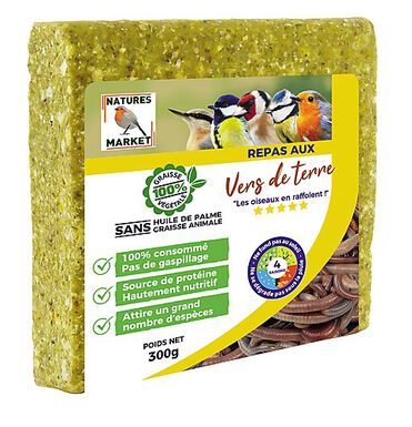 Natures Market - Graisse Végétale aux Vers de Terre pour Oiseaux des Jardins - 300g