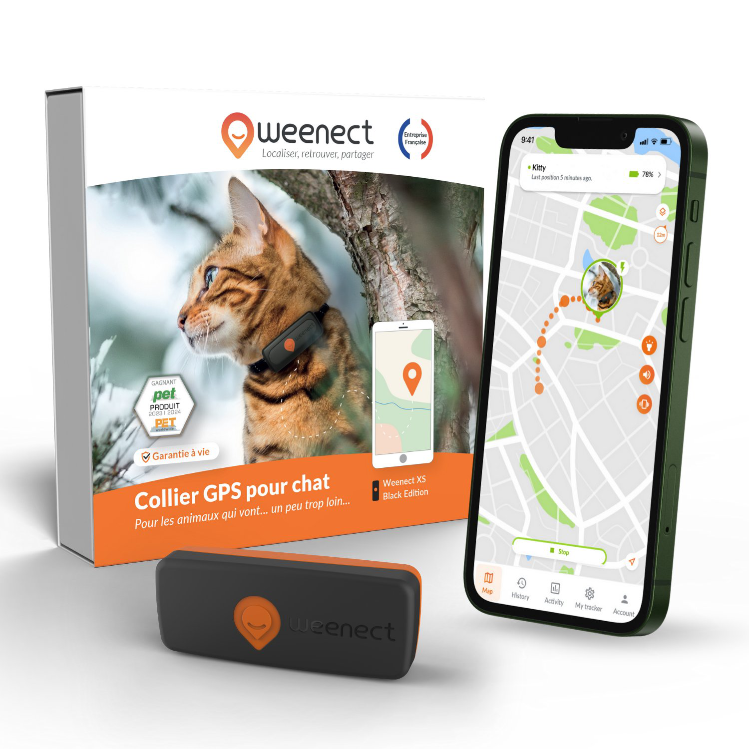 Weenect - Traceur GPS XS Edition 2023 pour Chats - Noir Image num&eacute;ro 1