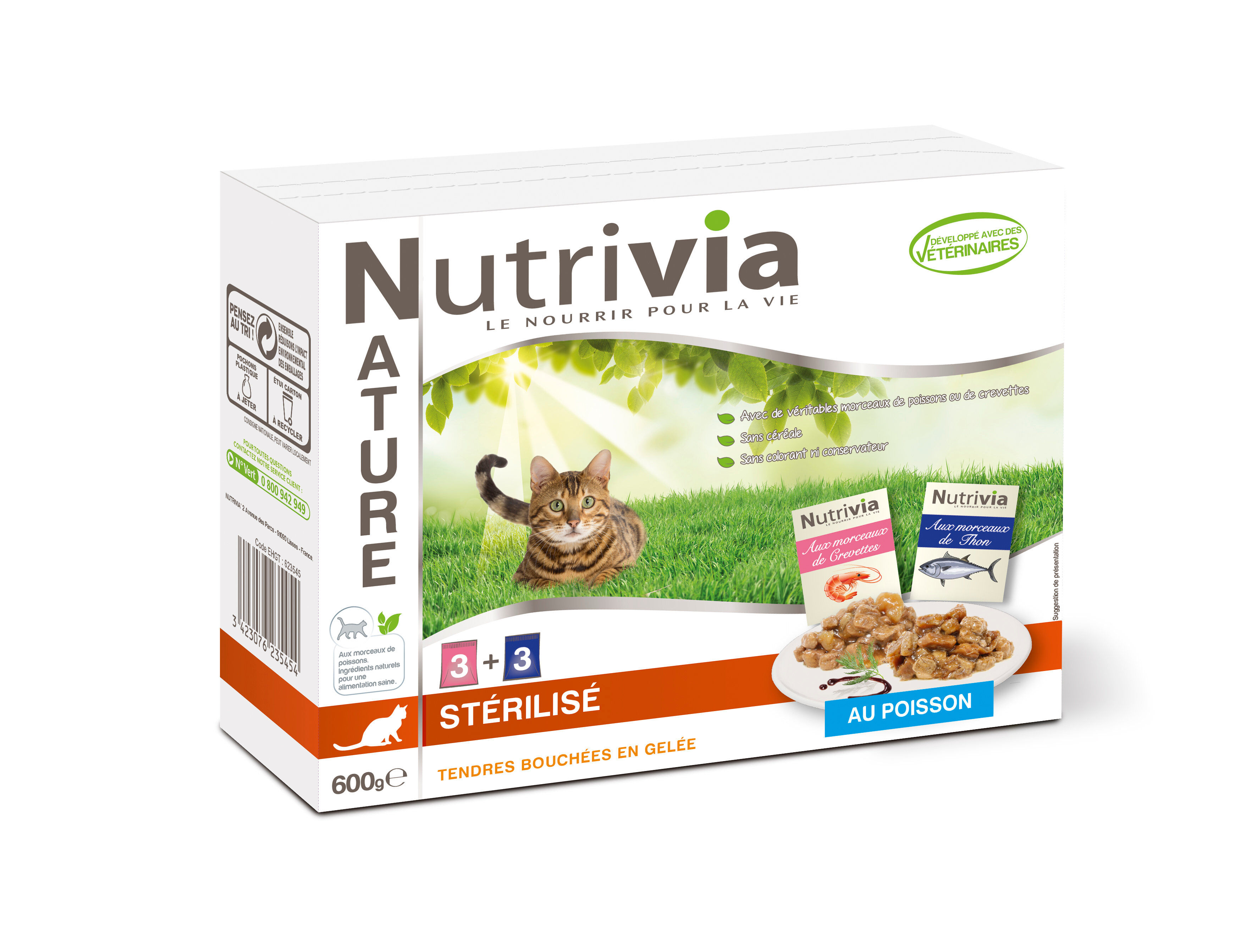 Nutrivia Nature - Sachets Bouch&eacute;es St&eacute;rilis&eacute; en Gel&eacute;e Poisson pour Chat - 6x100g Image num&eacute;ro 1