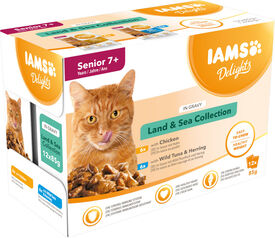 Iams - Sachets Humide en sauce Delights Chat Senior Terre&Mer "Land&Sea Collection" - 12 x 85g