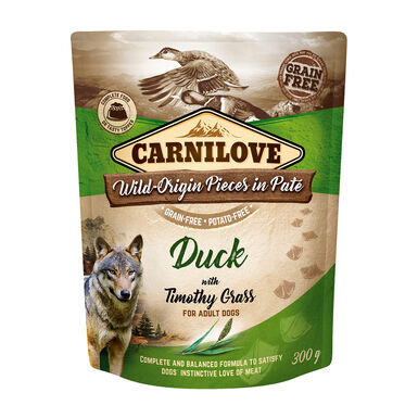 CARNILOVE CHIEN ADULTE CANARD ET FLEOLE DES PRES POCHON 300 GR