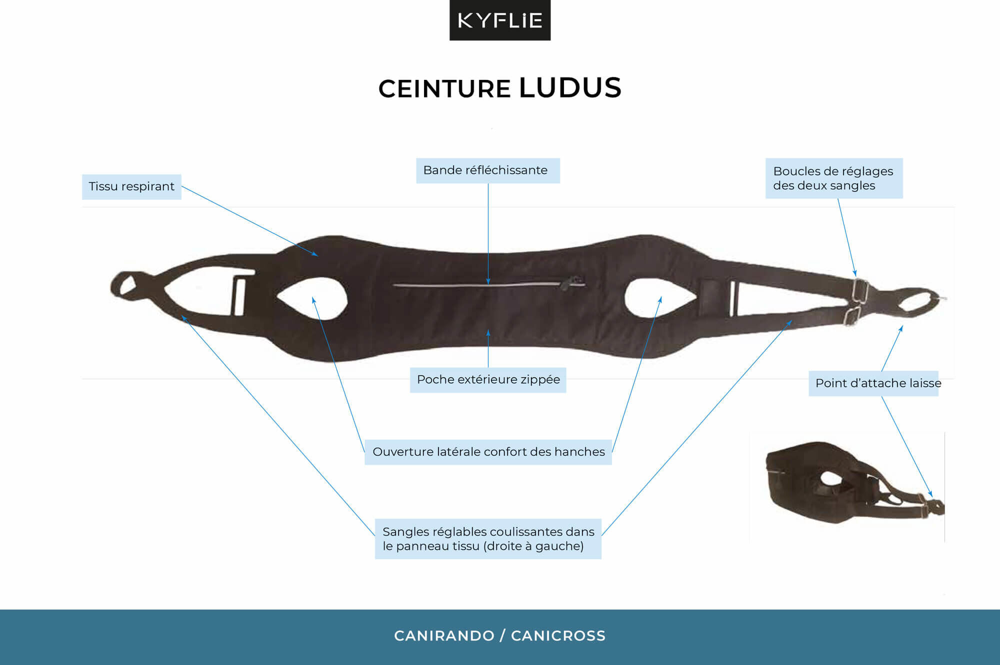 Kyflie - Ceinture de traction LUDUS Noir pour Chien Image num&eacute;ro 2