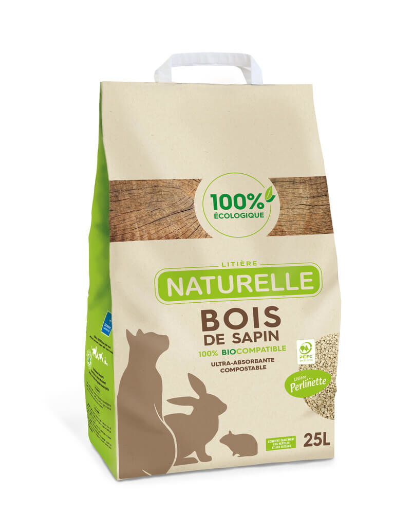 Perlinette - Liti&egrave;re Naturelle Bois de Sapin 100% &Eacute;co pour Chat - 25L Image num&eacute;ro 1