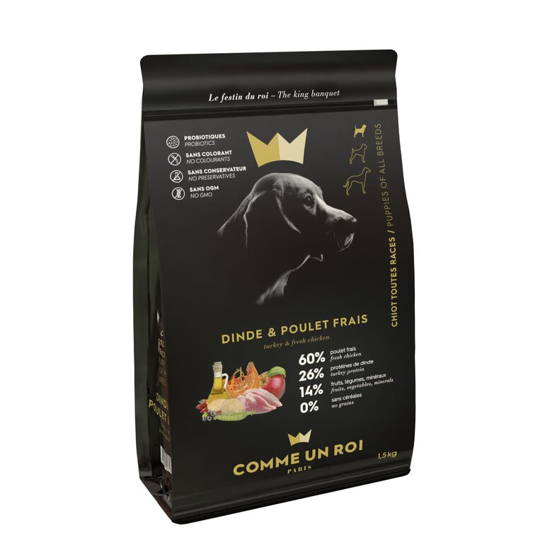 Comme Un Roi - Croquettes à la Dinde et Poulet Frais pour Chiot - 1,5kg Image numéro 1 Comme Un Roi - Croquettes à la Dinde et Poulet Frais pour Chiot - 1,5kg Image numéro 1