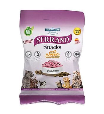 Serrano - Friandises Snacks Anti Hairball à la Sardine pour Chat - 50g