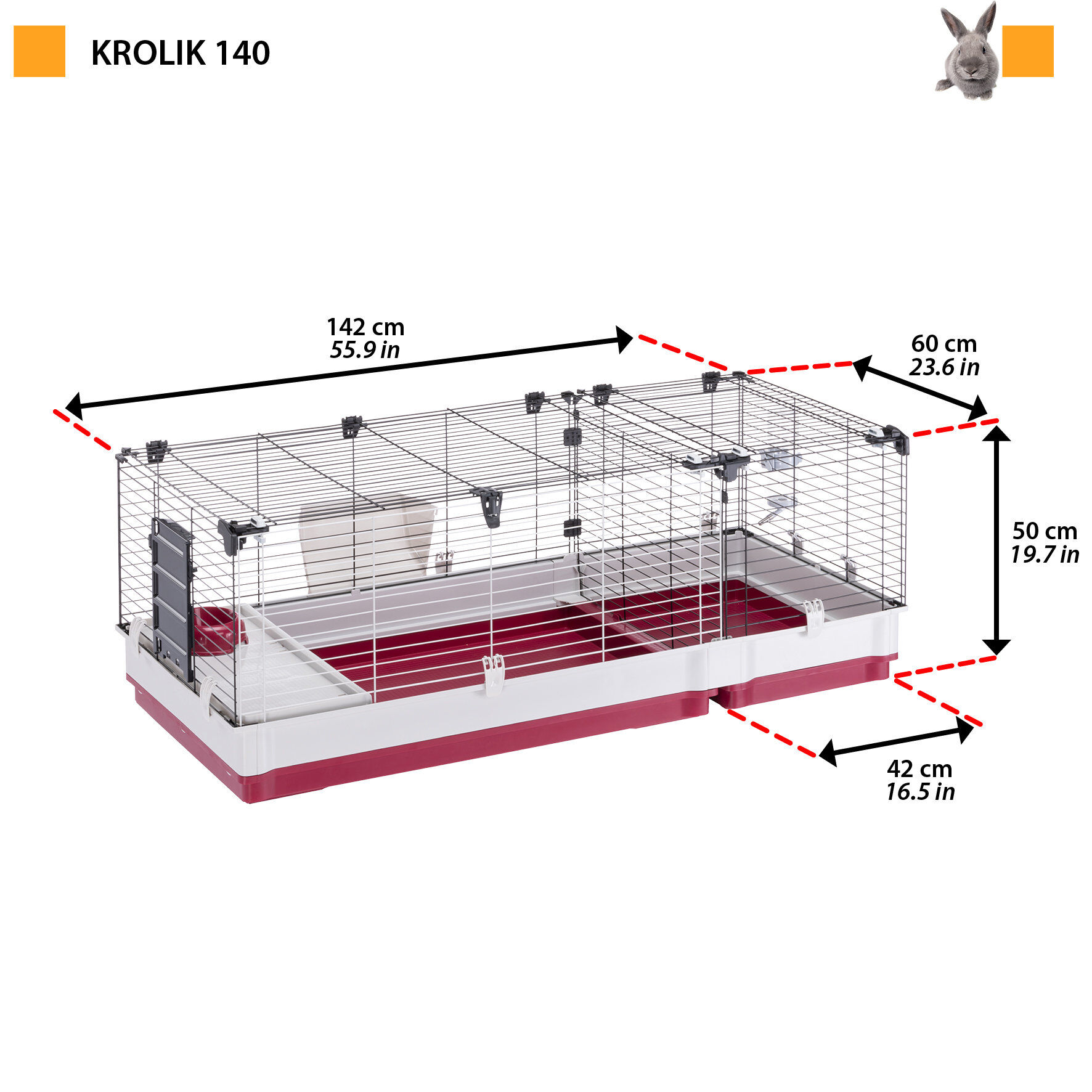 Ferplast - Cage Krolik 140 pour Lapins et Cochon d Inde - 60x142x50cm Image num&eacute;ro 6