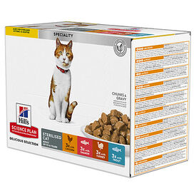 Hill's Science Plan - Sterilised Cat Multipack 12 Sachets Repas Pour Chat Stérilisé 4 Saveurs -12x85g