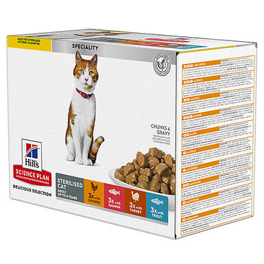 Hill's Science Plan - Sterilised Cat Multipack 12 Sachets Repas Pour Chat Stérilisé 4 Saveurs -12x85g