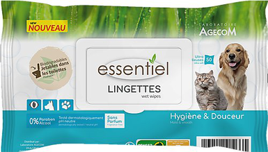 Essentiel - Lingettes Sans Parfum 0% Paraben pour Chien et Chat - x40