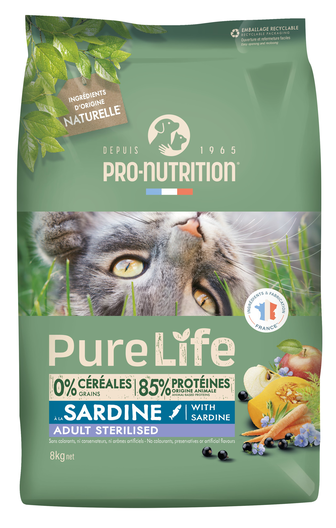 Pro-Nutrition - Croquettes Pure Life Chat Sterilised Sardine - 8kg image number null