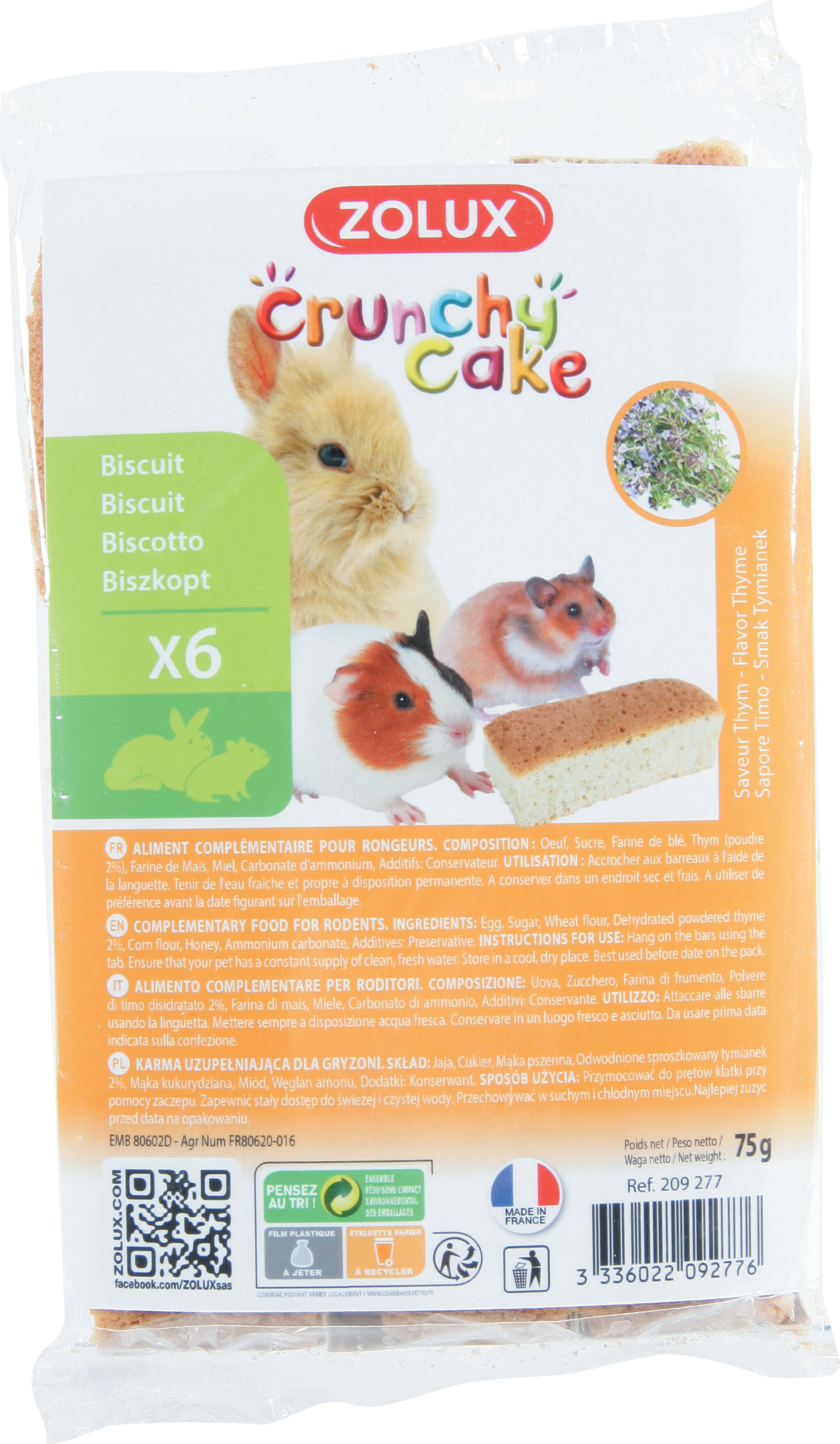 Zolux - Biscuits Crunchy Cake au Thym pour Rongeurs - x6 Image num&eacute;ro 1