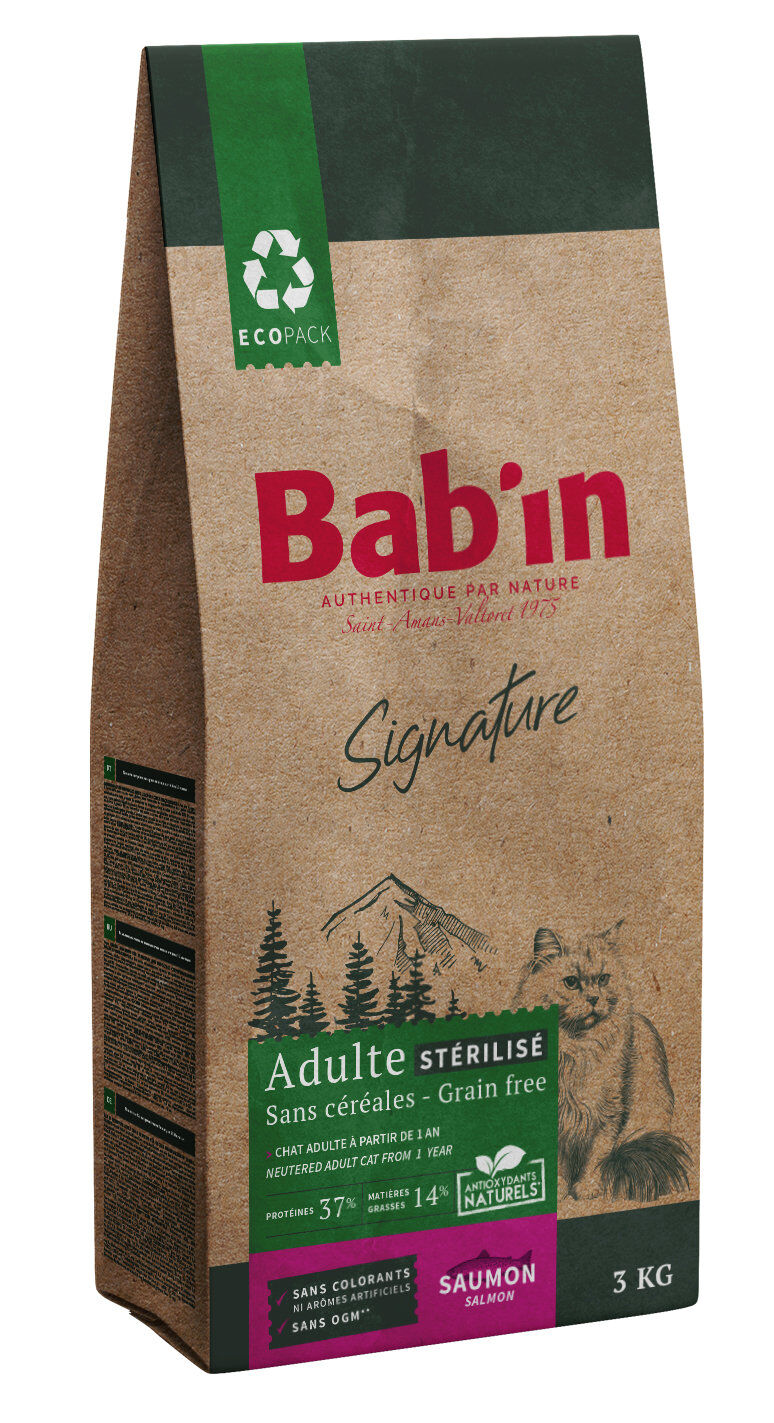 Bab'in - Croquettes sans C&eacute;r&eacute;ales au Saumon pour Chats St&eacute;rilis&eacute;s - 3Kg Image num&eacute;ro 1
