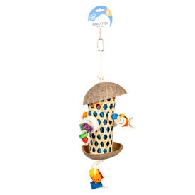 Duvoplus - Jouet Forage Tube Coco & Bambou pour Oiseaux - 18x18x30cm
