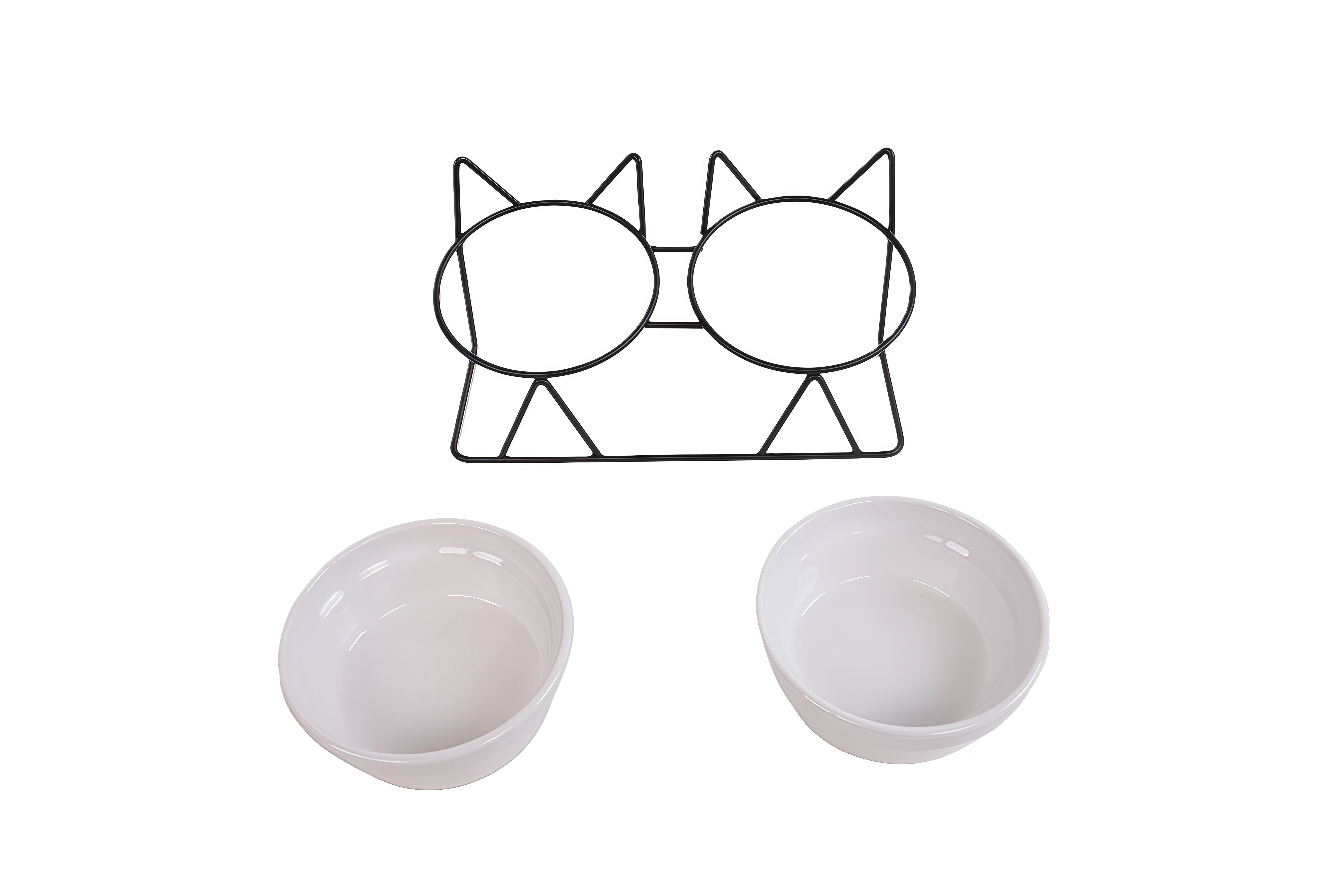 Leeby - Gamelle Double Sur&eacute;lev&eacute;e pour avec Bols en C&eacute;ramique pour Chats - 2x250ml Image num&eacute;ro 3