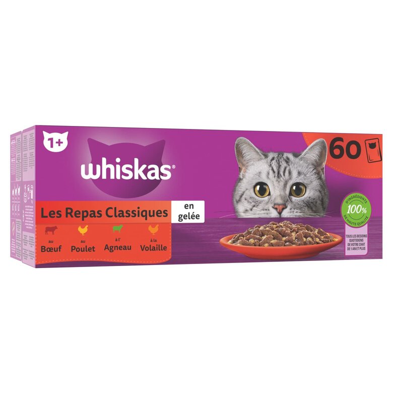 Whiskas - Multipack Les Repas classiques en Gelée pour Chats - 60x85g Image numéro 1 Whiskas - Multipack Les Repas classiques en Gelée pour Chats - 60x85g Image numéro 1