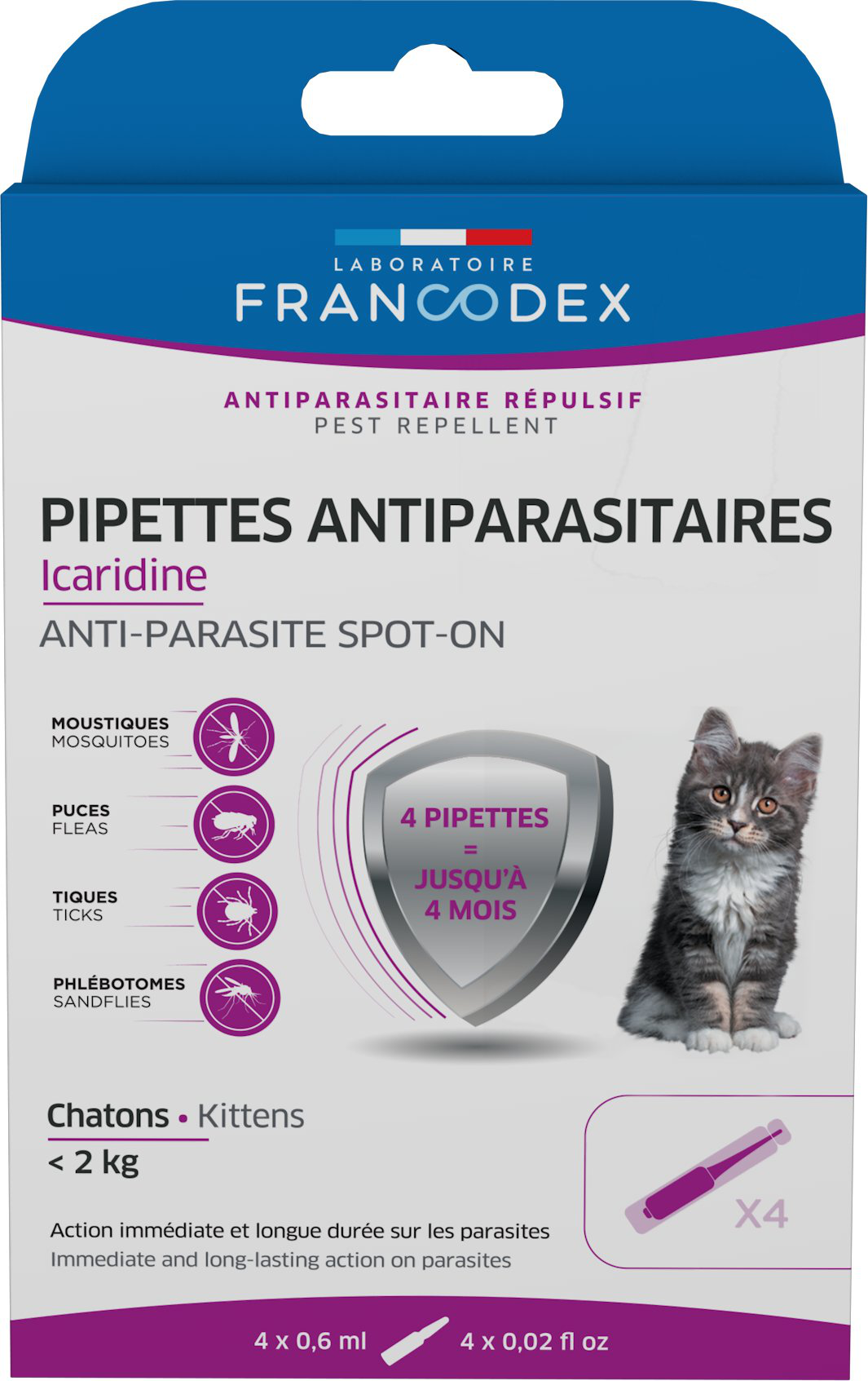 Francodex - Pipettes Antiparasitaires Icardine pour Chatons - x4 Image num&eacute;ro 1